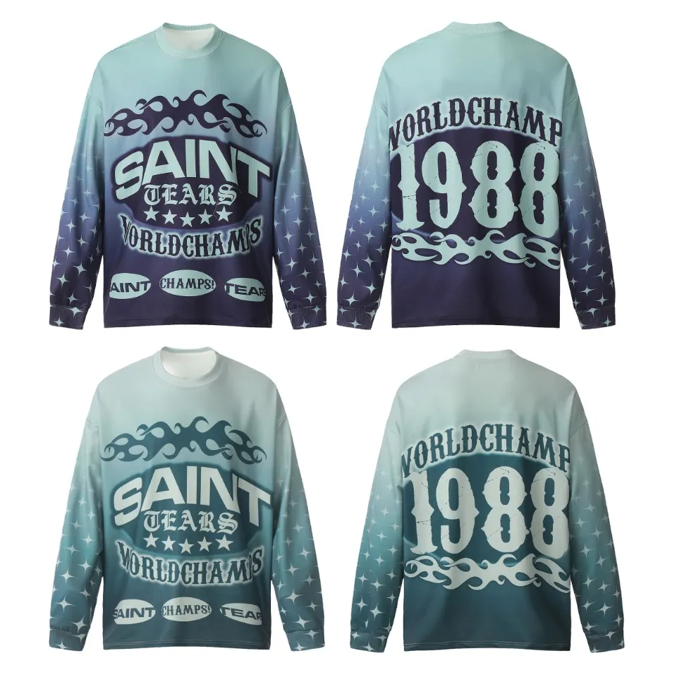 Saint michael tears all-over printed long-sleeved vintage autumn and winter T-shirt Style number: 104 Size: M L XL Wholesale price: 136 Color: green blue